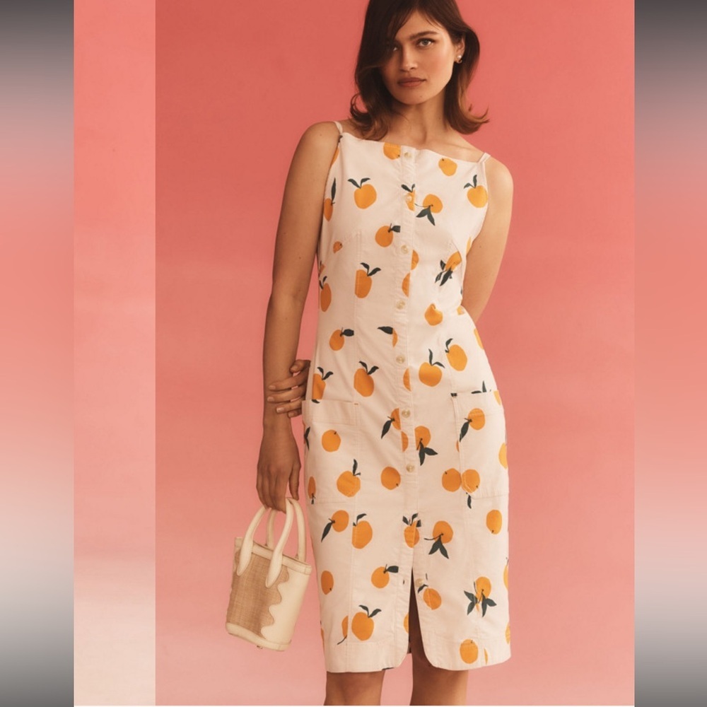 Anthropologie Maeve Dylan Mierzwinski Colette Midi Dress Sz S Cream Orange NWT